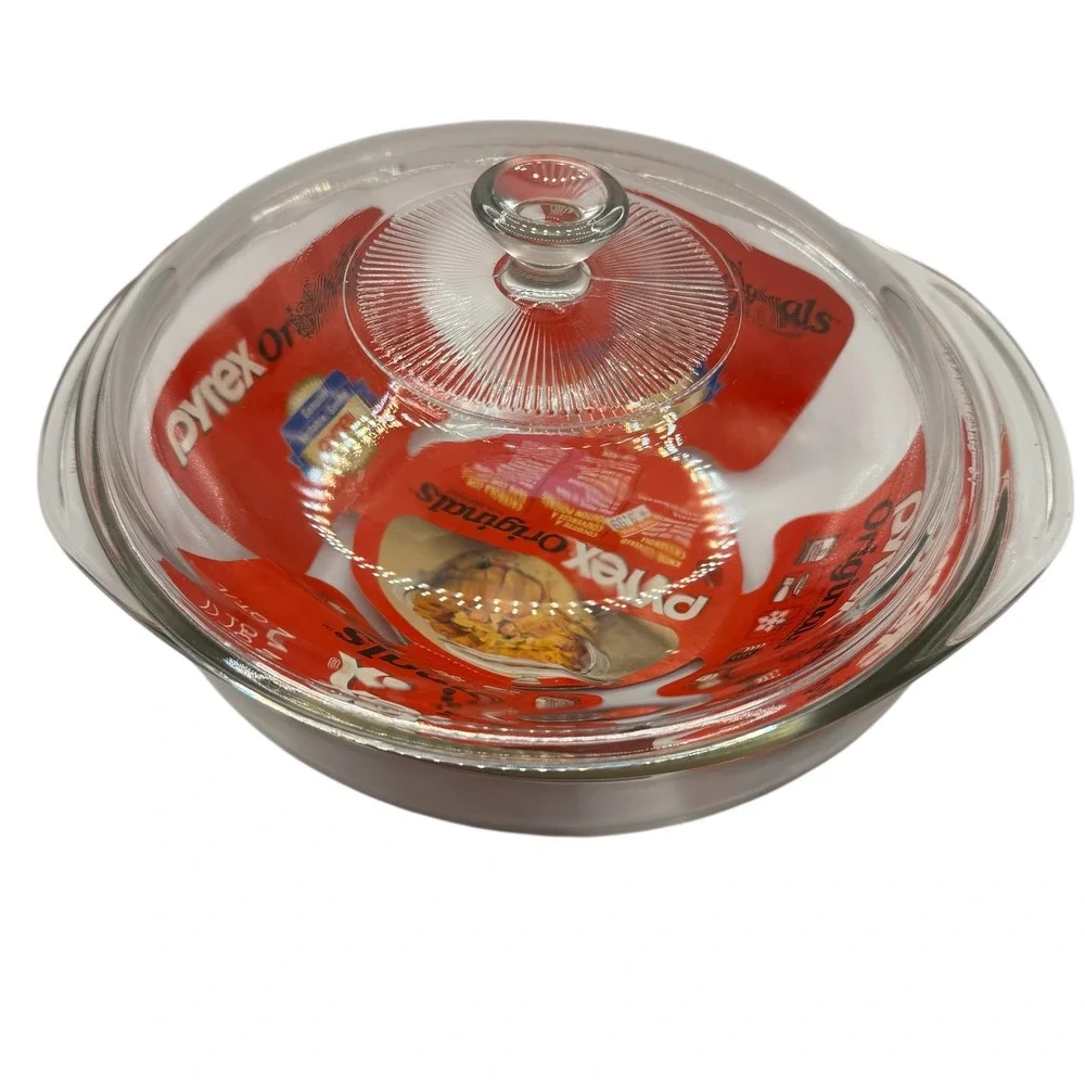 Pyrex Originals 2 Qt Clear Glass Round Casserole Dish Knob Lid 1996 Vintage NOS